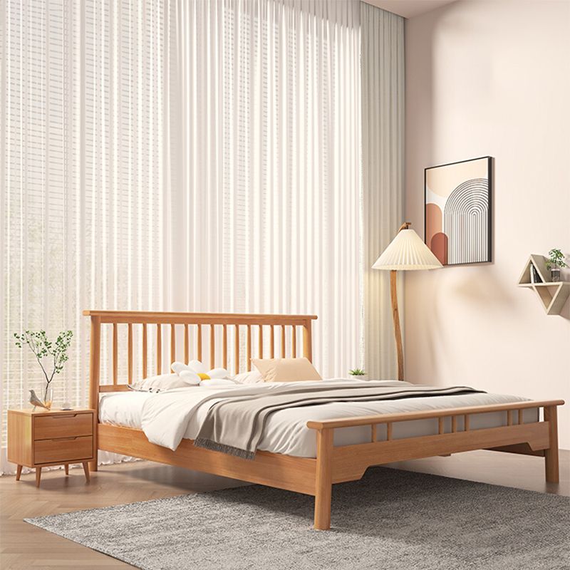 Scandinavian Wood Slat Standard Bed with Rectangular Headboard