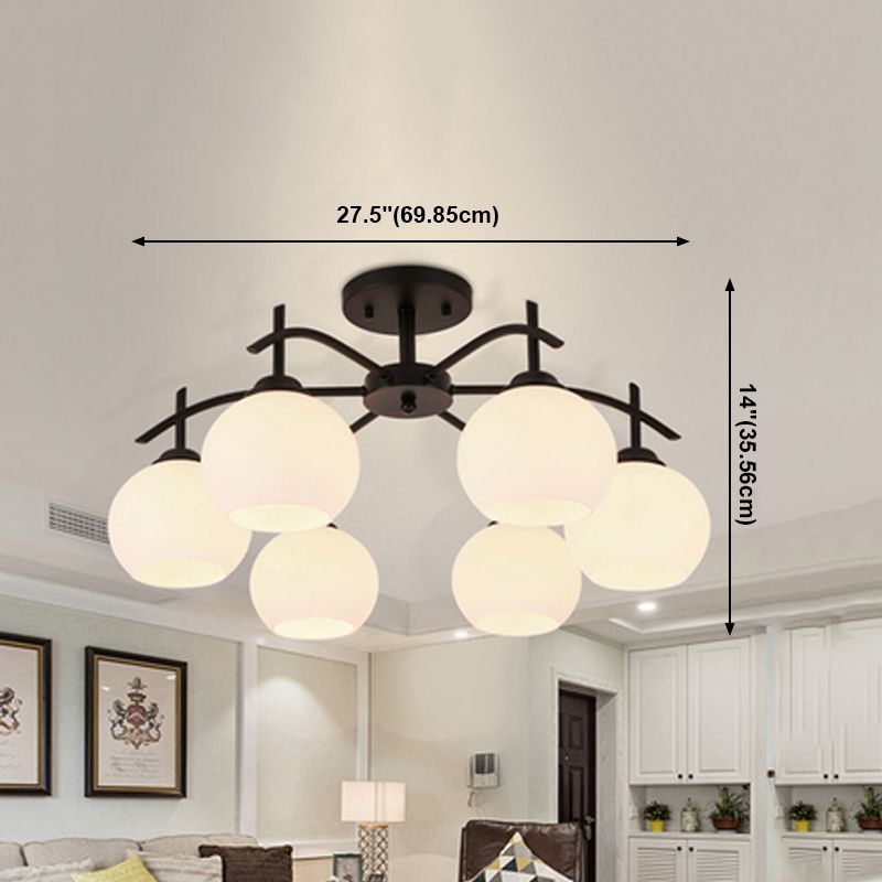 Black Semi Flush Mount Lighting Modern Glass Spherical Ceiling Mount Light Fixture