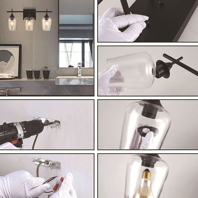 Transparente Glasbecherform Eitelkeitsspiegel Lichter Industriestil Eitelkeitsvorrichtungen für Badezimmer
