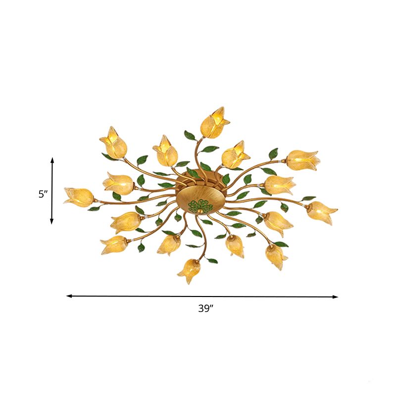 Messing 16 Köpfe halb Flush leichte romantische pastoralische Metallspirale LED Blumendecke für Schlafzimmer