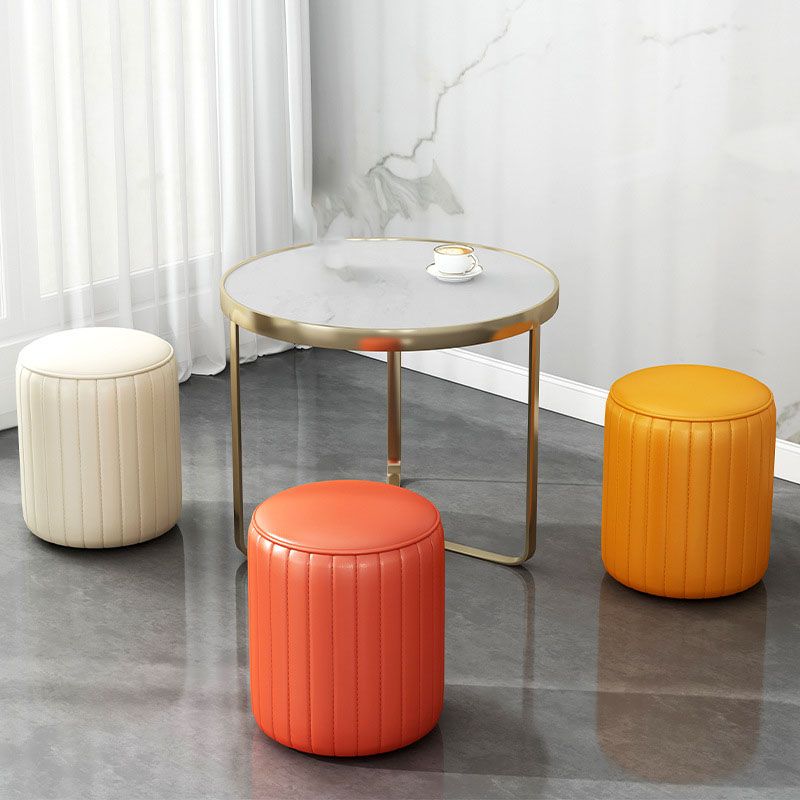 Solid Color Leather Standard Stool Modern Style Simple Round Cushion Stool