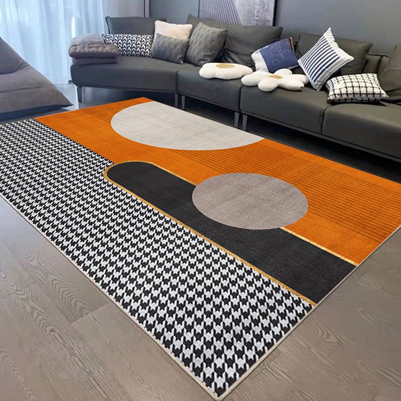 Orange Gorgeous Rug Polyester Color Block Rug Washable Rug for Drawing Room