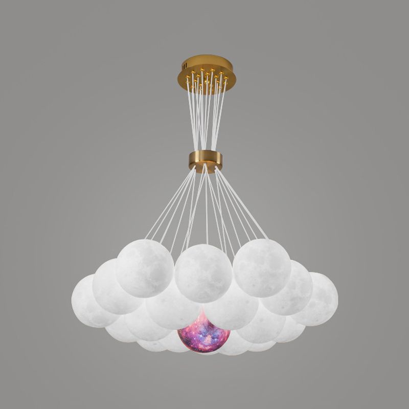 White Plastic Shade Chandelier Lighting Fixture Simple Pendant Light for Living Room