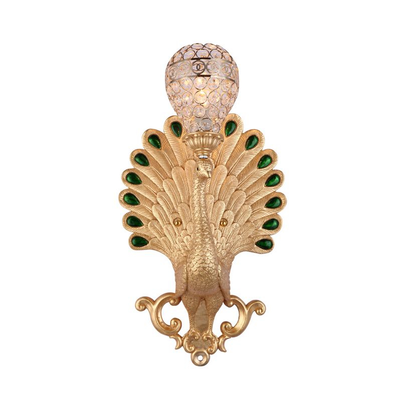 Golden Peacock Wall Lightture Motorst Resin 1 Light Mur Murce Wall avec Crystal Bowl Shade For Bedside