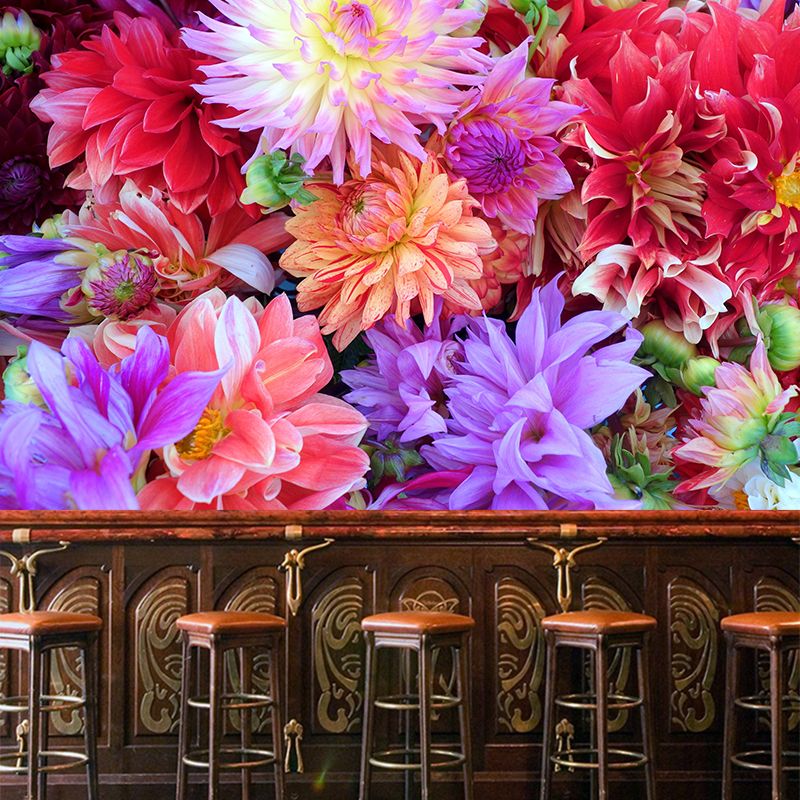 Customized Dahlia Mural Wallpaper Waterproofing Wall Decor for Meeting Room