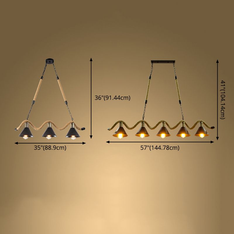 Corda di canapa a corda industriale di illuminazione dell'isola luci a ciondolo nero lineare per sala da pranzo