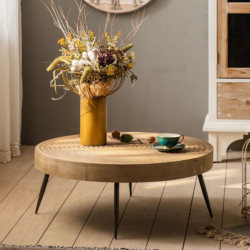 Scandinavian Solid Wood Cocktail Coffee Metal Round Coffee Table