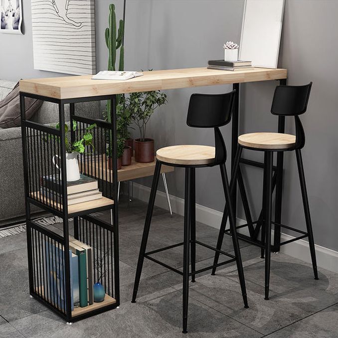 Industrial Style Bistro Bar Table Wood Rectangle Metal Base Bar Table