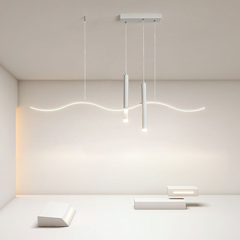 3-Light Modern Style White LED Statement Linear Kitchen Island Light