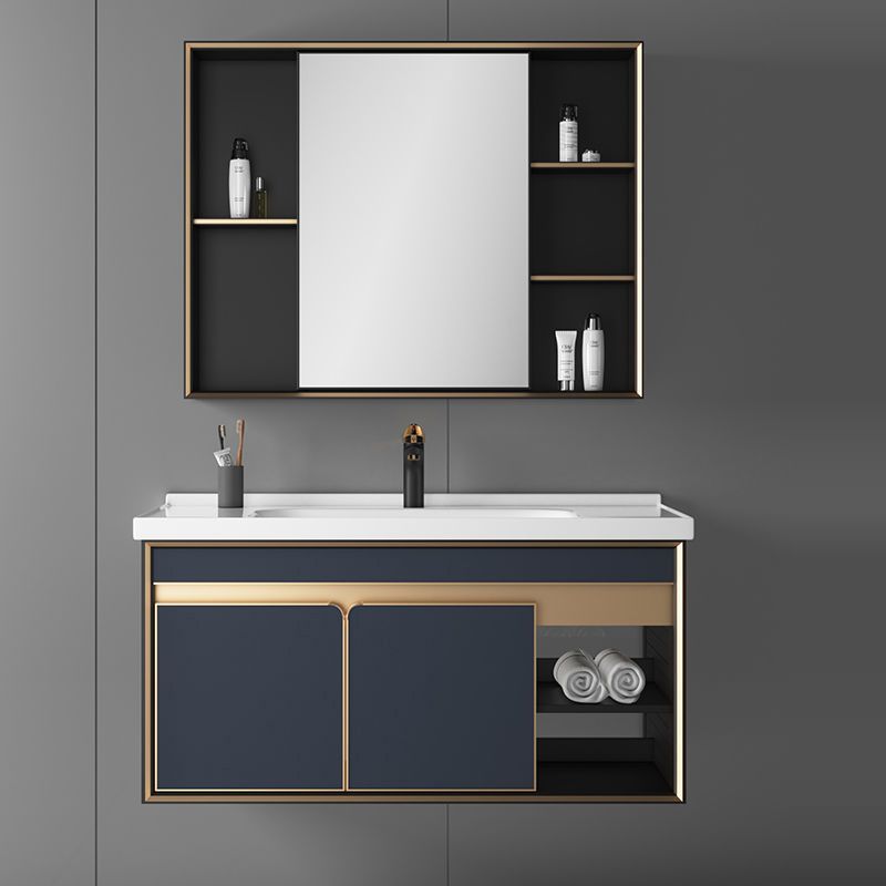 Bath Vanity Set Wall Mount Single Sink Blue Glam Metal Faucet Included Vanity Set