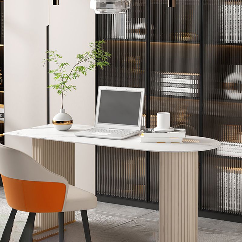 Glam Executive Desk Mirrored Peninsula Writing Desk in White