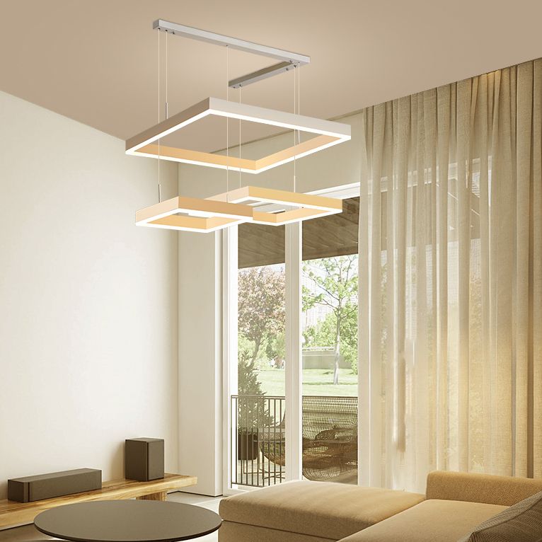 Moderne verlichting kroonluchters Meerdere vierkanten Opgeslepen verlichtingsarmaturen voor woonkamer