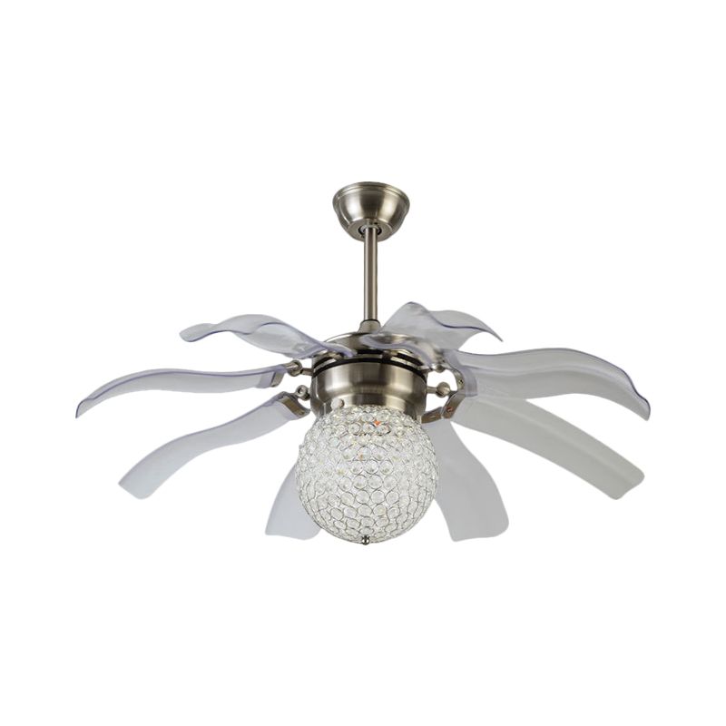 42 "W Globale Deckenventilator Leuchte modernistische Kristall eingebettete LED Silber Semi -Mount -Beleuchtung mit 8 grauen Klingen
