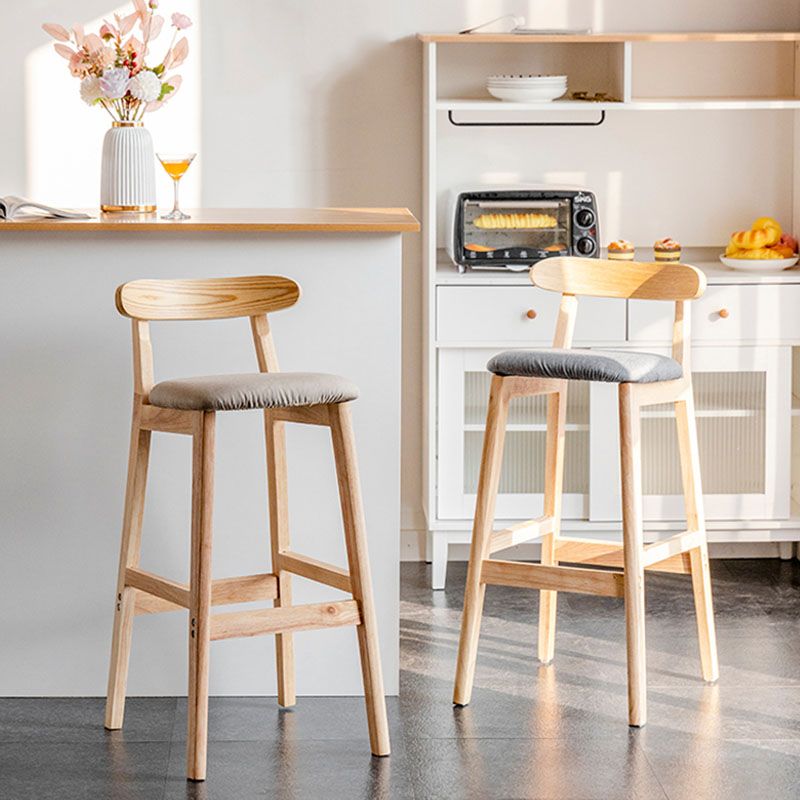 Scandinavian Wood Upholstered Counter Stools Natural Back Bar Stools with Footrest