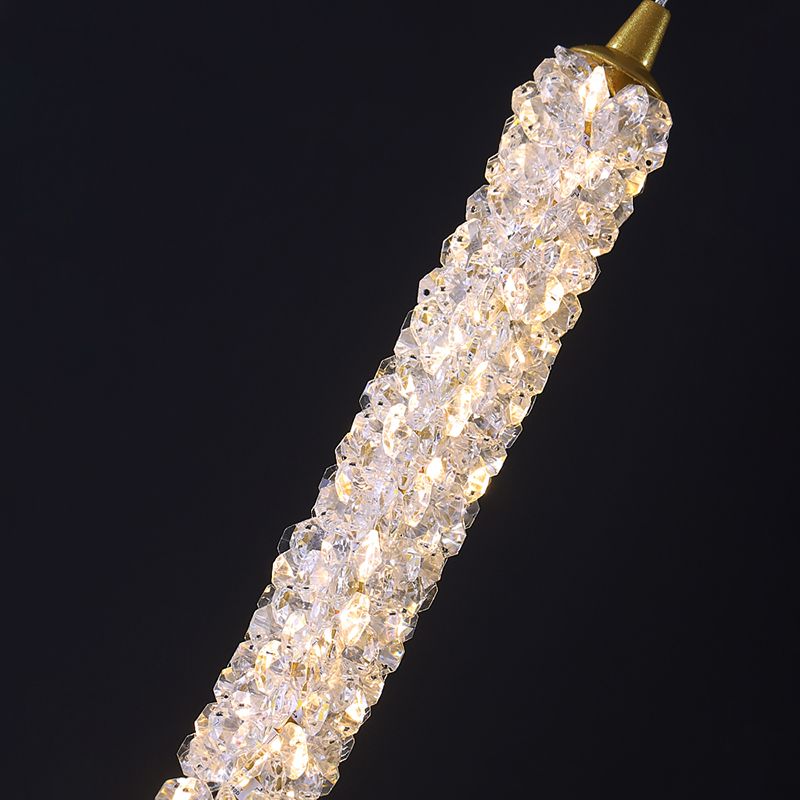 Simplicità Pendulum lineare Luce ottagonale Crystal Crystal LED soggiorno Luce in ottone