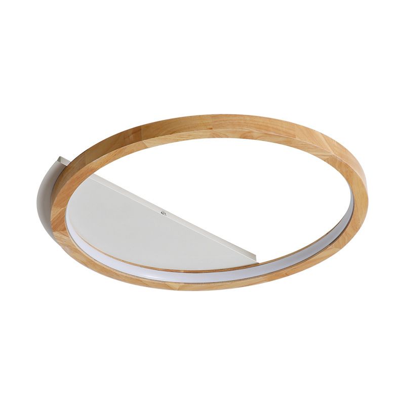 Wood Ring Flush Mount Lighting Contemporary LED Beige Ceiling Light Fixture, 13"/17"/21" Width