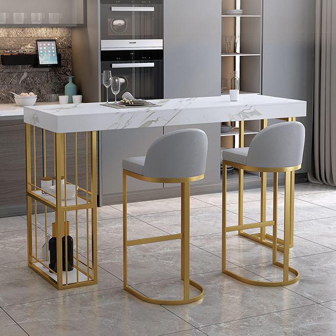 Glam Upholstered Dining Stool Low Back Bucket Bar Stool with Metal Base