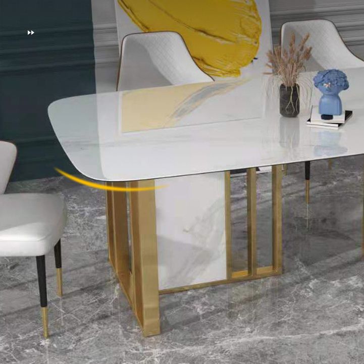 Glam Rectangle Dining Table Sintered Stone Table with Metal Legs for Home Use