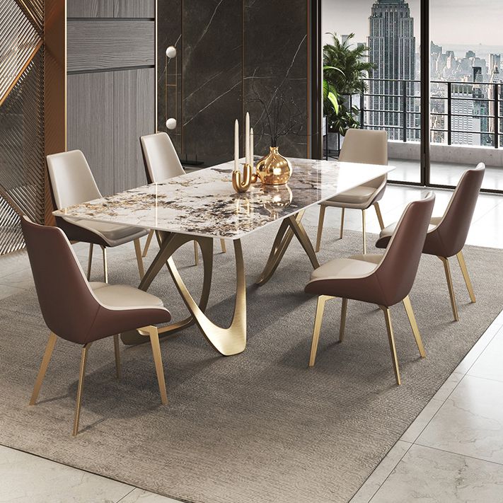 Modern Sintered Stone Dining Room Set with Rectangle Table and Gold Legs Formal Dining Set