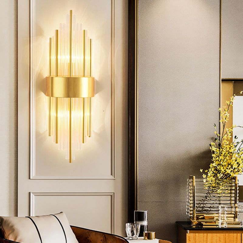 Modern Luxury Geometric Wall Lamp Metal 2-Light Wall Light with Crystal Shade