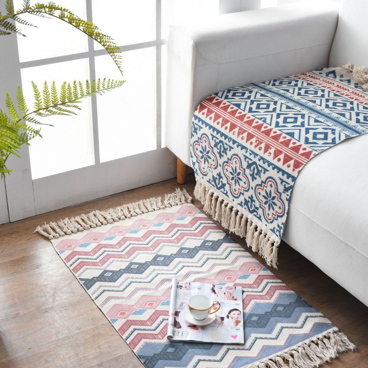 Bohemian Cotton Blend Area Capinet Retro Retro Intérieur Rapis de salon Tapis avec frange