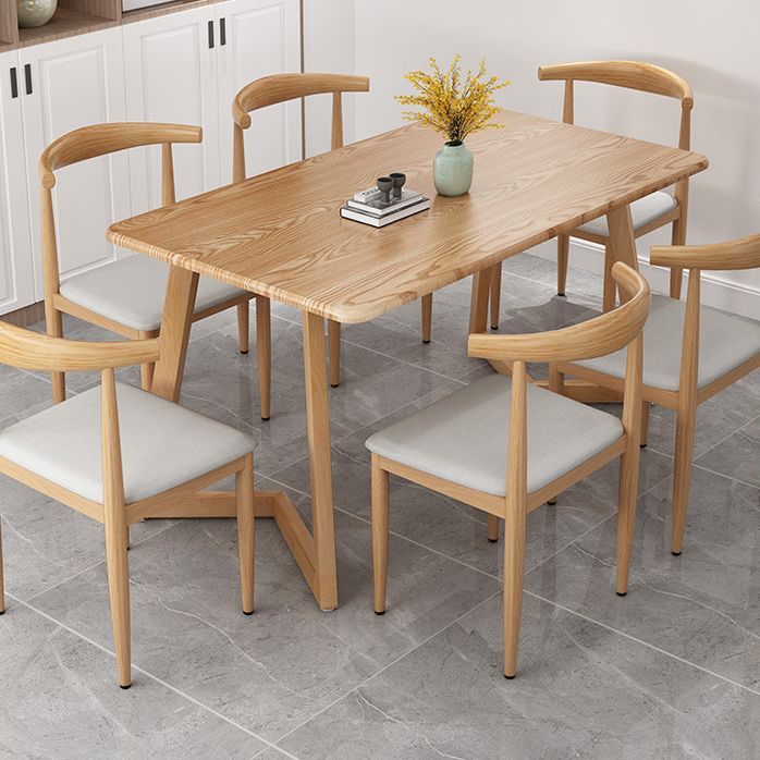 Simple Home Wood Dining Table Rectangle Shape Dining Table with Wood Pedestal Base