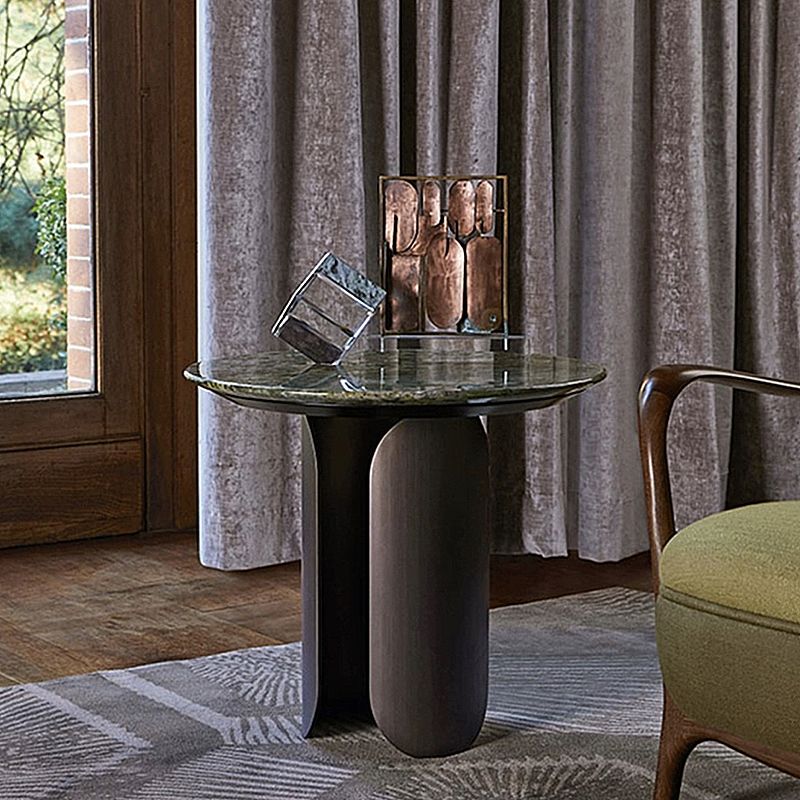 Abstract Base Cocktail Table Marble Top Stainless Steel Metal Base Round Coffee Table