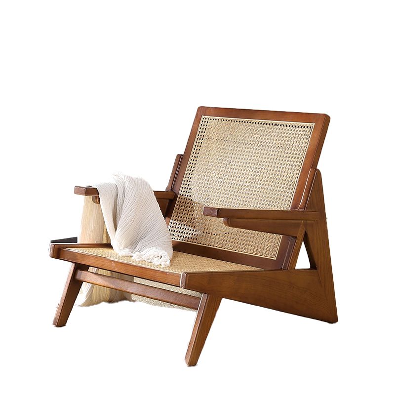 Nordic Style Rubberwood Solid Wood Frame Square Arms Lounge Accent Chair