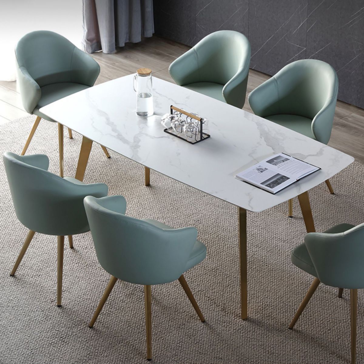 Traditionele luxe eettafel Sintered Stone 4 Legs Tafel met gouden frame