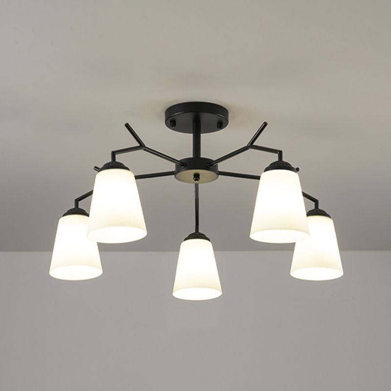 Black Shaded Semi Flush Light Fixture Simplicity Glass Living Room Semi Flush Mount Light