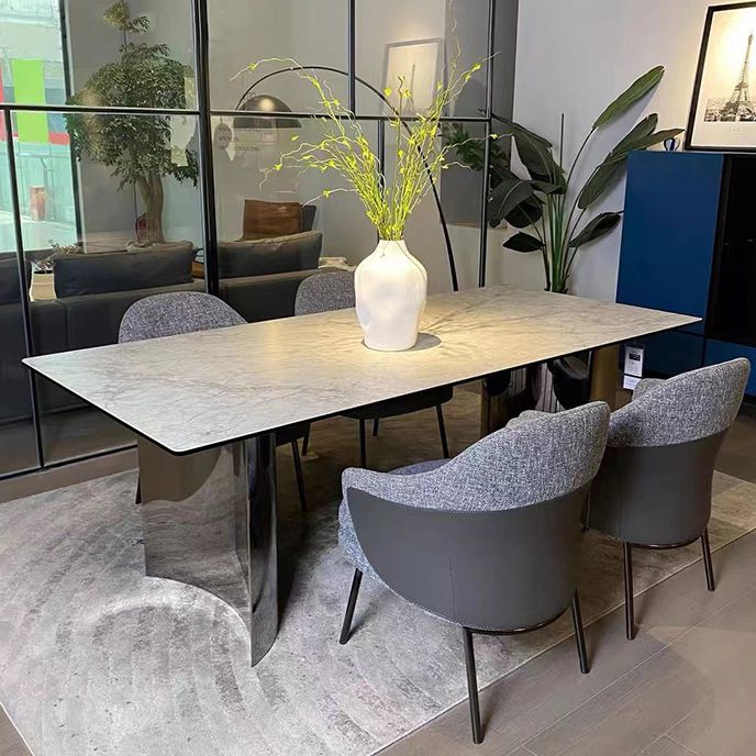 Industrial Rectangle Dining Table Sintered Stone Table with Metal Legs for Home