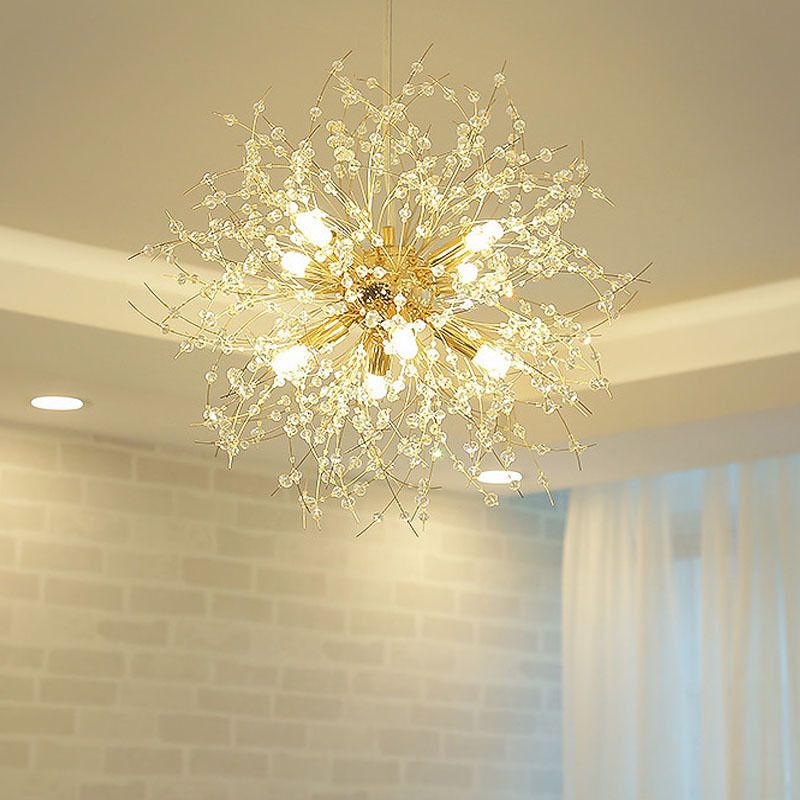 17,7 pollici largo dente di leone di cristallo appeso a 8 luci lampada in acciaio inossidabile in acciaio inossidabile per soggiorno camera da letto