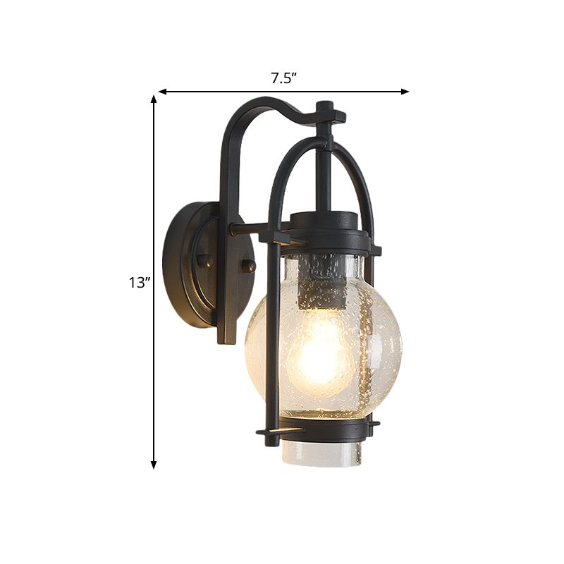Seedy Glass Black Wall Mounted Lighting Global 1 Light Retro Wall Lamp with Arch Frame