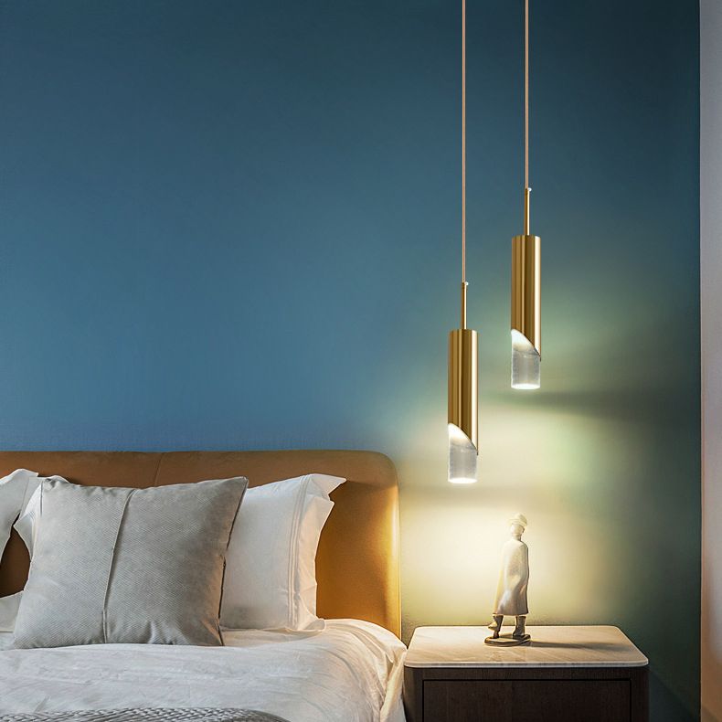 Modern Luxury Cylindrical Pendant Light Aluminium Indoor Hanging Light with Clear Acrylic Shade