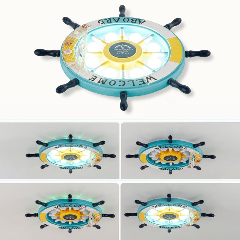 Salle des enfants Plafond Fixation de la lumière Creative Boy Bedroom Study Cartoon Pirate Ship Rudder Mediterranean Style LED LED