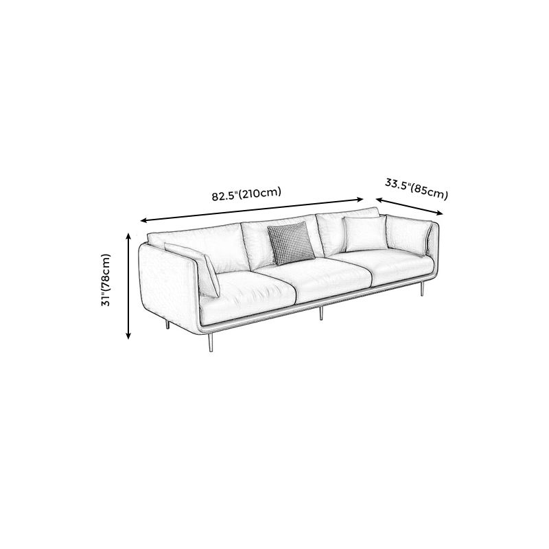Contemporary Sofa with 3 Pillows Suare Arm Couch for Living Room