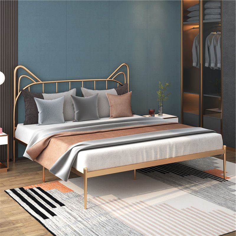 84.65 inch Wide Contemporary Bed Frame Metai Gold Slat Bed with Headboard
