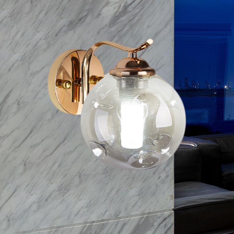 Modernist Bubbly Wall Sconce Amber/Smoke Gray Glass 1/2-Bulb Drawing Room Wall Mounted Light in Black/Gold