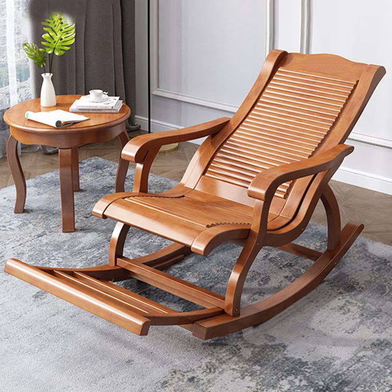 Traditional Rocking Chair Rubber Wood Trapezoidal Back Solid Color Indoor Rocking Chair