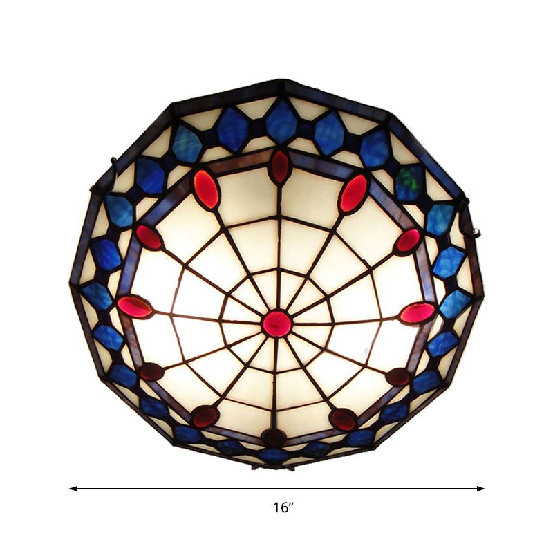 Stained Glass Flush Ceiling Light 3 Lights Tiffany Style Art Deco Flush Mount Light with Rhombus Pattern