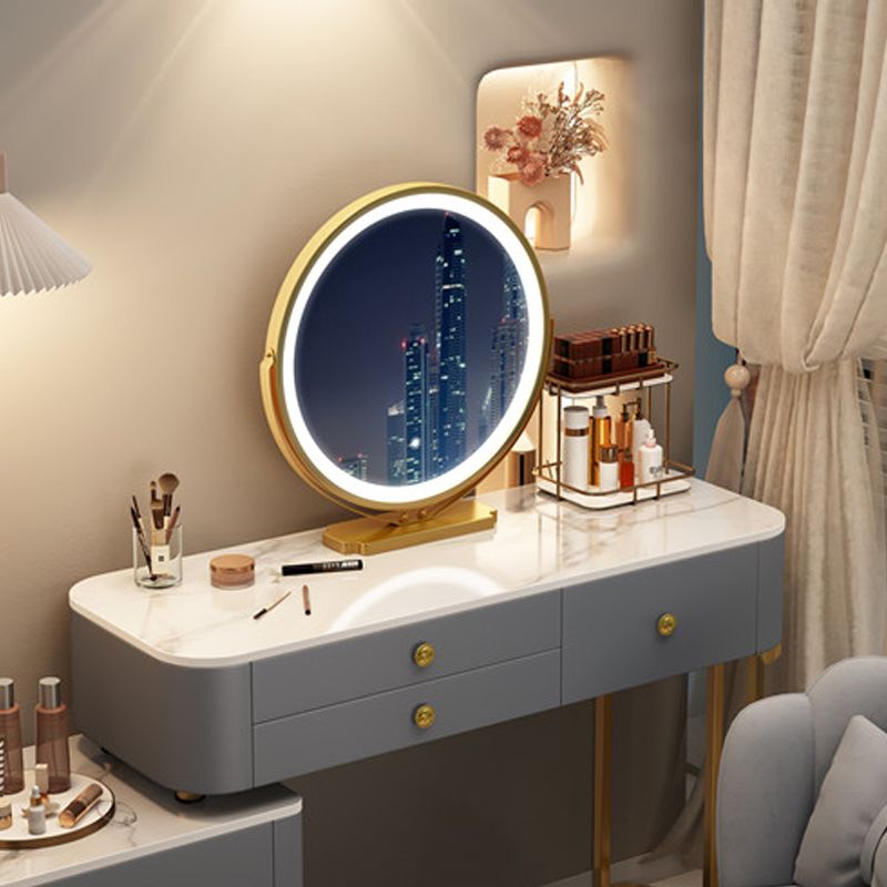 Glam Stone Make-up Vanity Dressing Bedroom Table Stool Set with Drawer