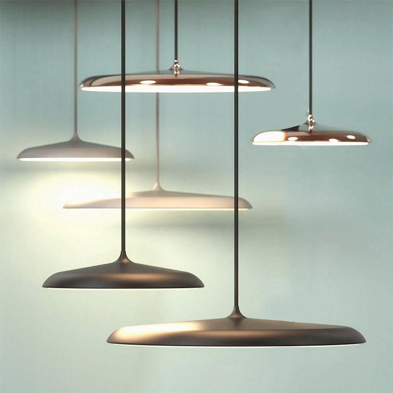 Modern Hanging Light Fixtures Round Plate Pendant Lights Metal 1 Light Pendant Lamp