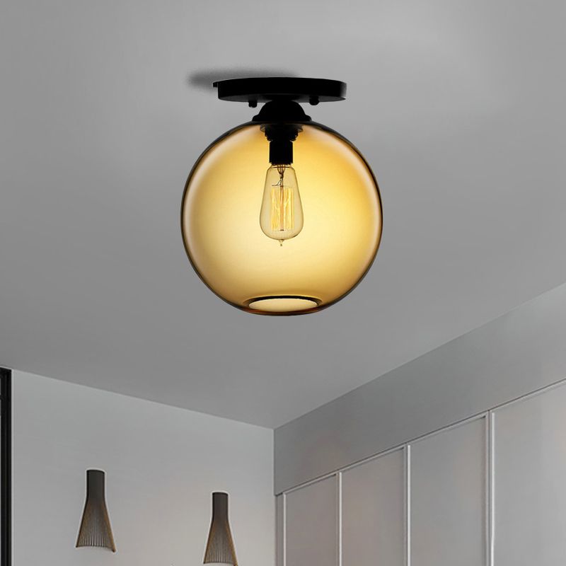 Globe Shade Semi Flush Dining Room Red/Brown/Blue Glass Industrial Style 1/2 Light Black Ceiling Lighting