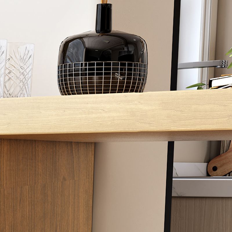 Modem Style Bar Table Rectangle Solid Wood Bar Dining Table with Double Pedestal Base