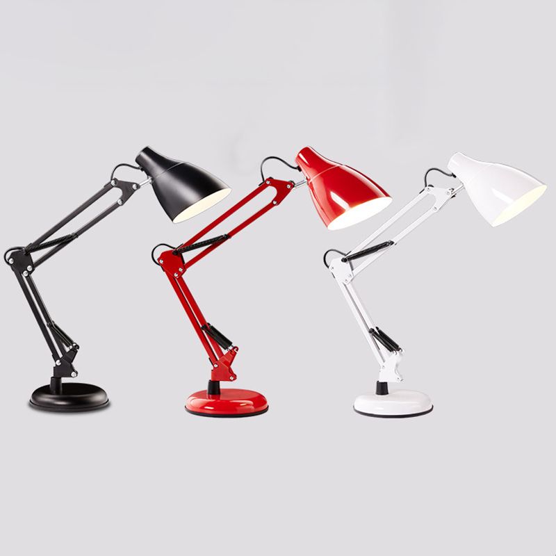 Nordic 1-Light Swing Arm Task Lampe Conical Light With Metal Shade for Study Room