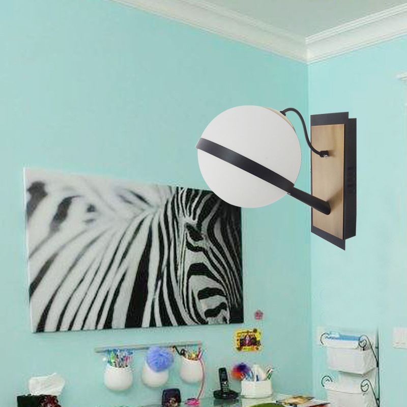 Modern Style Globe Wall Light Glass 1 Light Sconces in Black for Living Room