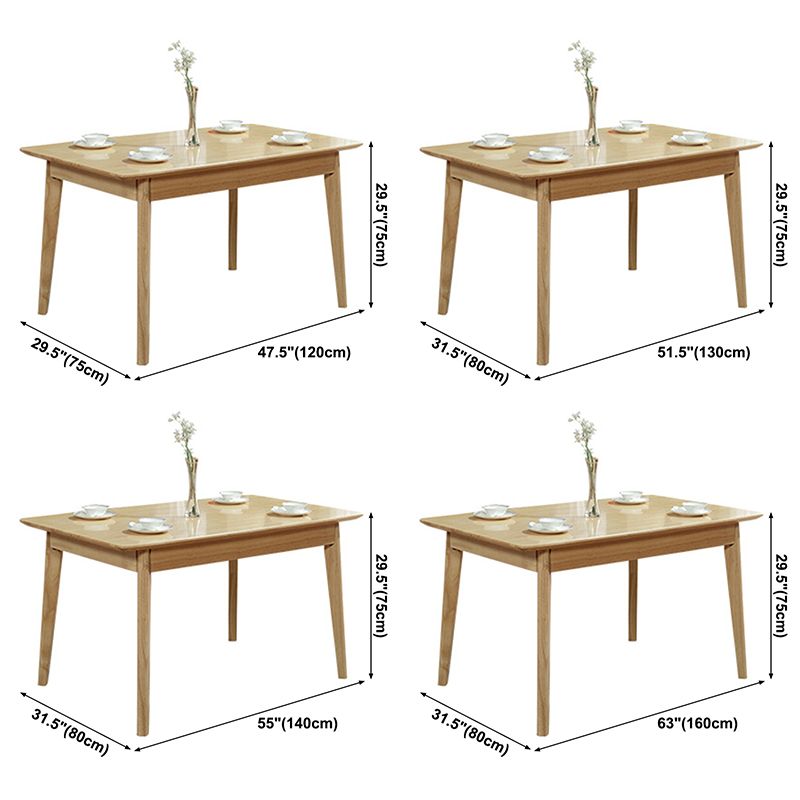 Mesa de comedor rectangular de madera de goma moderna mesa de madera maciza en color de madera
