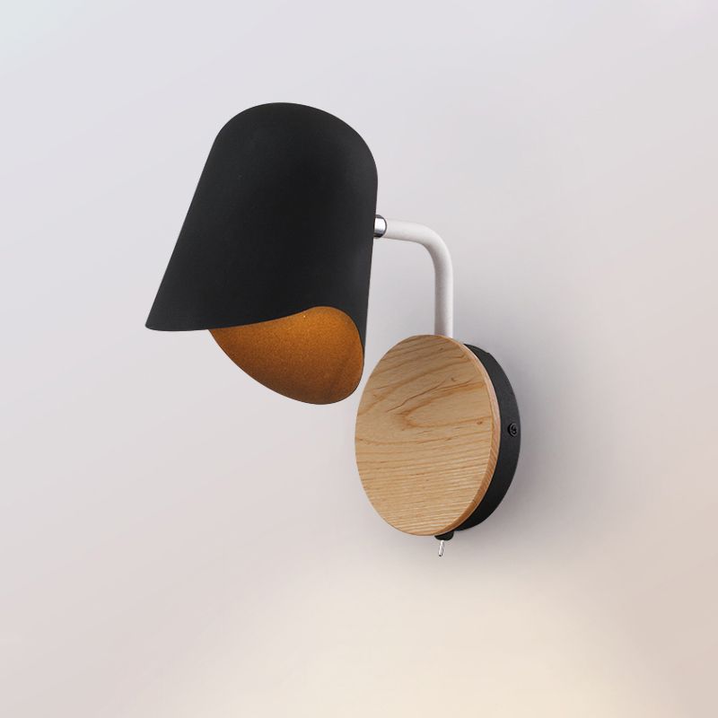 Cup metalen wandmontage verlichting Noordse 1-licht witte/zwarte wand sconce lamp met rechterhoekarm