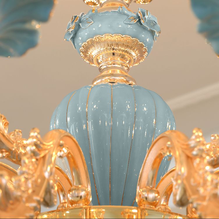 European Style Chandelier Metal Flower Shape Hanging Light with Crystal for Bedroom