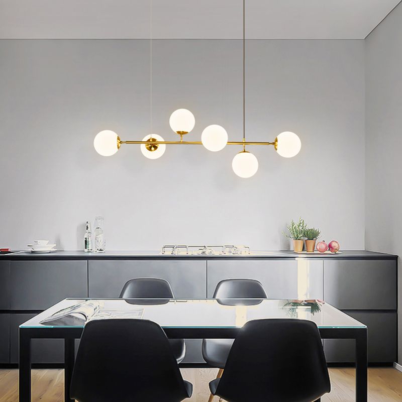 Modern Style Spherical Shape Island Lights Glass 6 Light Island Lighting in Gold